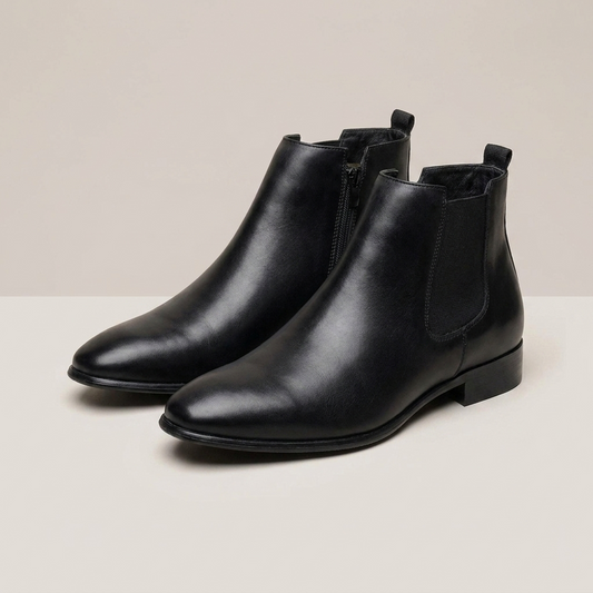 PLUXSTYLE::numise::mens-pointed-toe-chelsea-boots::closeup-detail