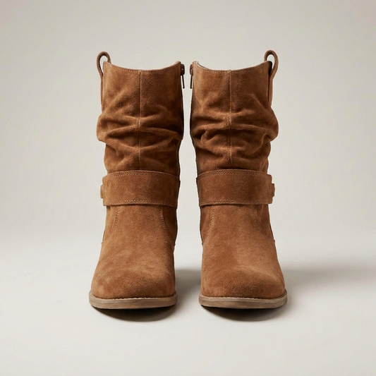 PLUXSTYLE::numise::womens-buckle-slouch-ankle-footwear::closeup-detail