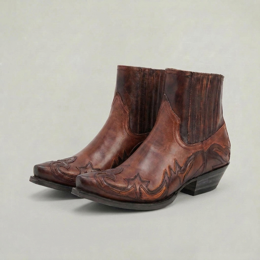 PLUXSTYLE::numise::mens-square-toe-western-boots::closeup-detail