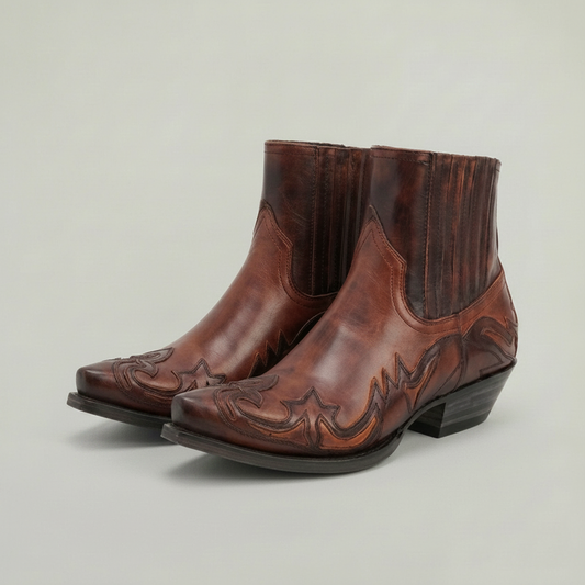 PLUXSTYLE::numise::mens-square-toe-western-boots::closeup-detail