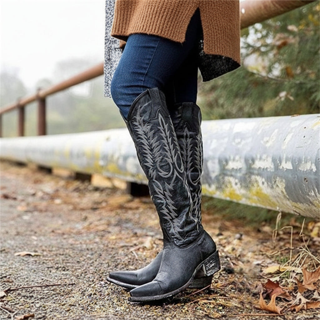 PLUXSTYLE::numise::embroidered-western-knee-high-boots::lifestyle-keep-2