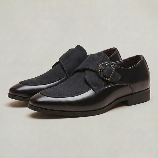 PLUXSTYLE::numise::mens-pointed-toe-monk-strap-shoes::closeup-detail