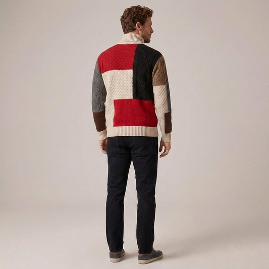 PLUXSTYLE::numise::mens-color-block-turtleneck-sweater::back
