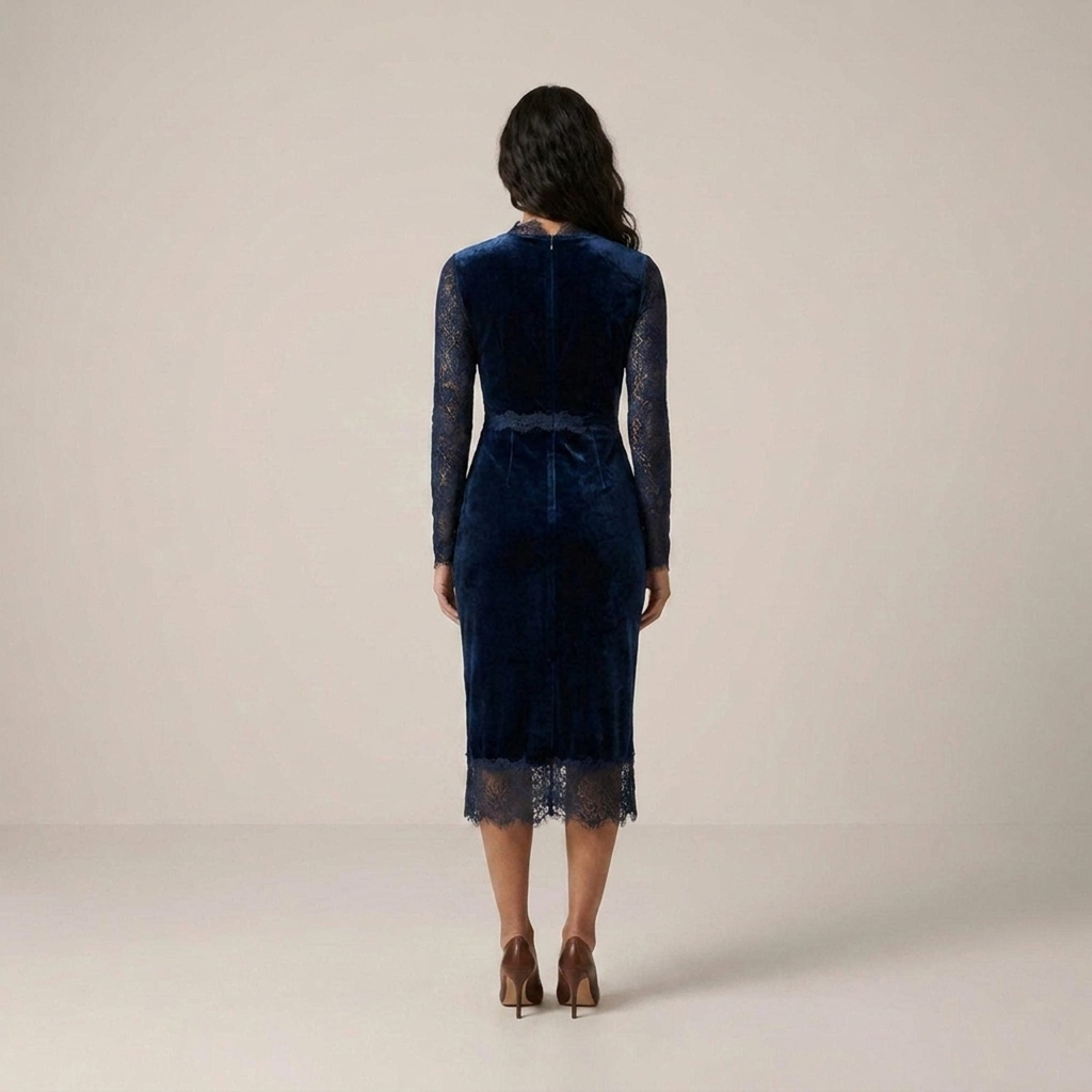 PLUXSTYLE::numise::amelia-v-neck-midi-dress::back
