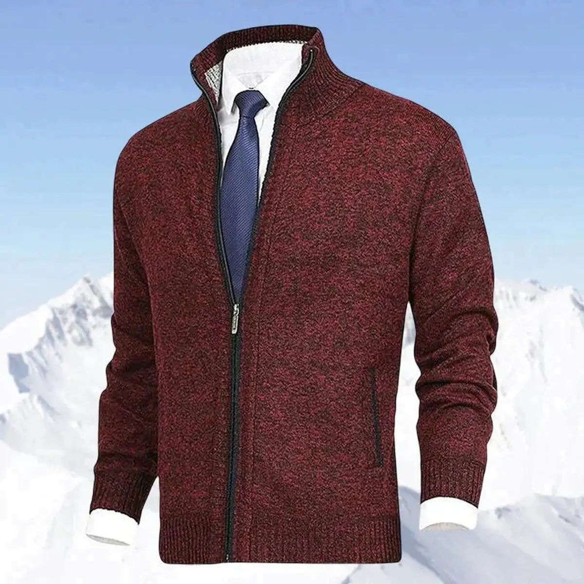 Zip-Up Cardigan With Stand Collar