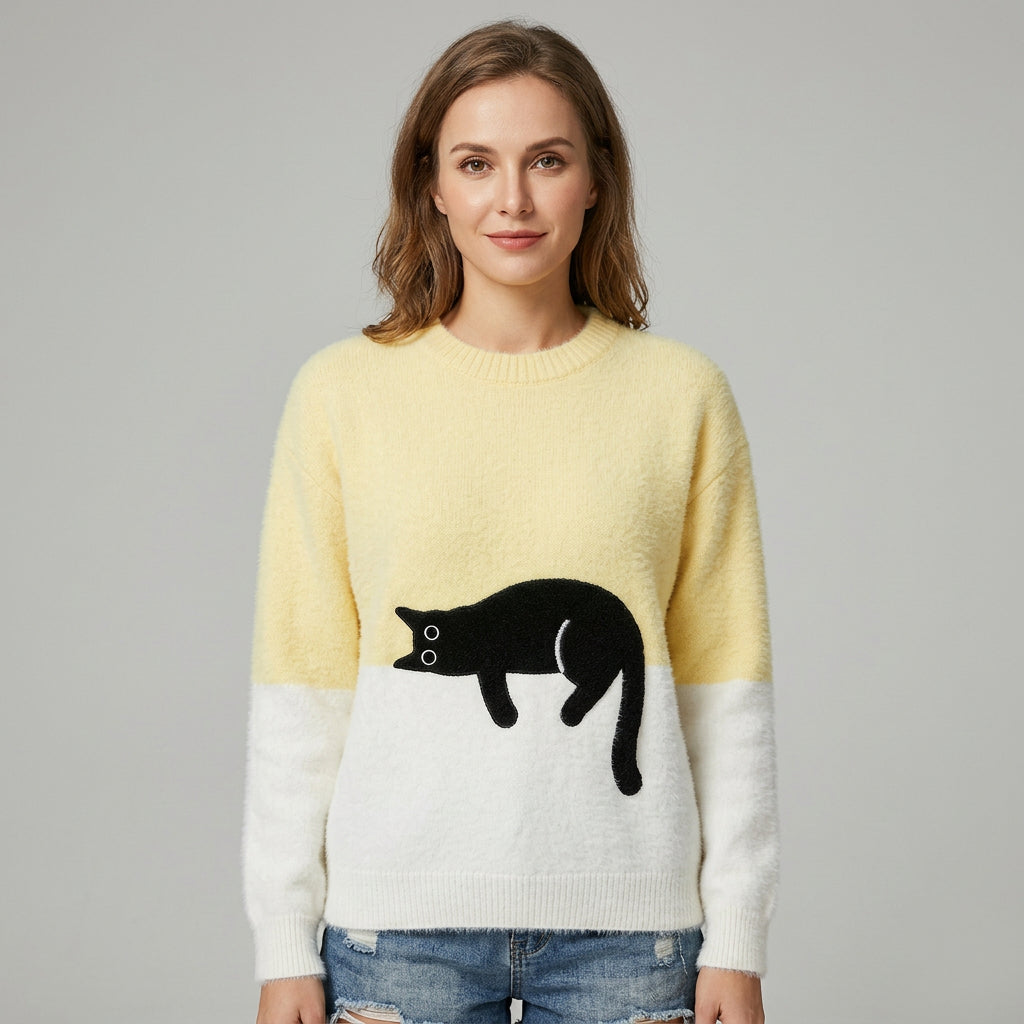 Comfort Cat Print Pullover Sweater