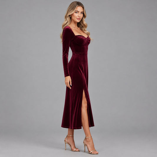 Long-Sleeve A-Line Midi Dress