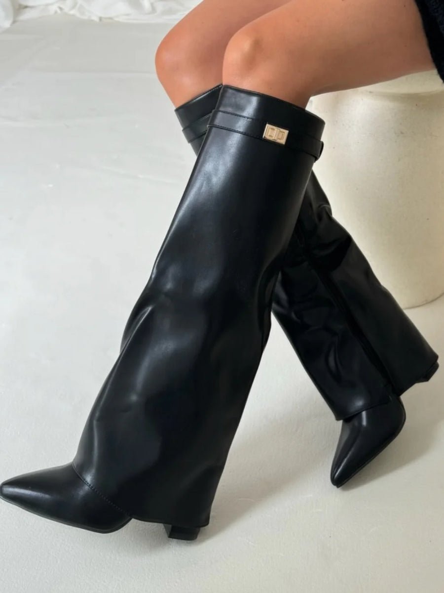 PLUXSTYLE::numise::gold-trim-knee-high-boots::lifestyle-keep-2