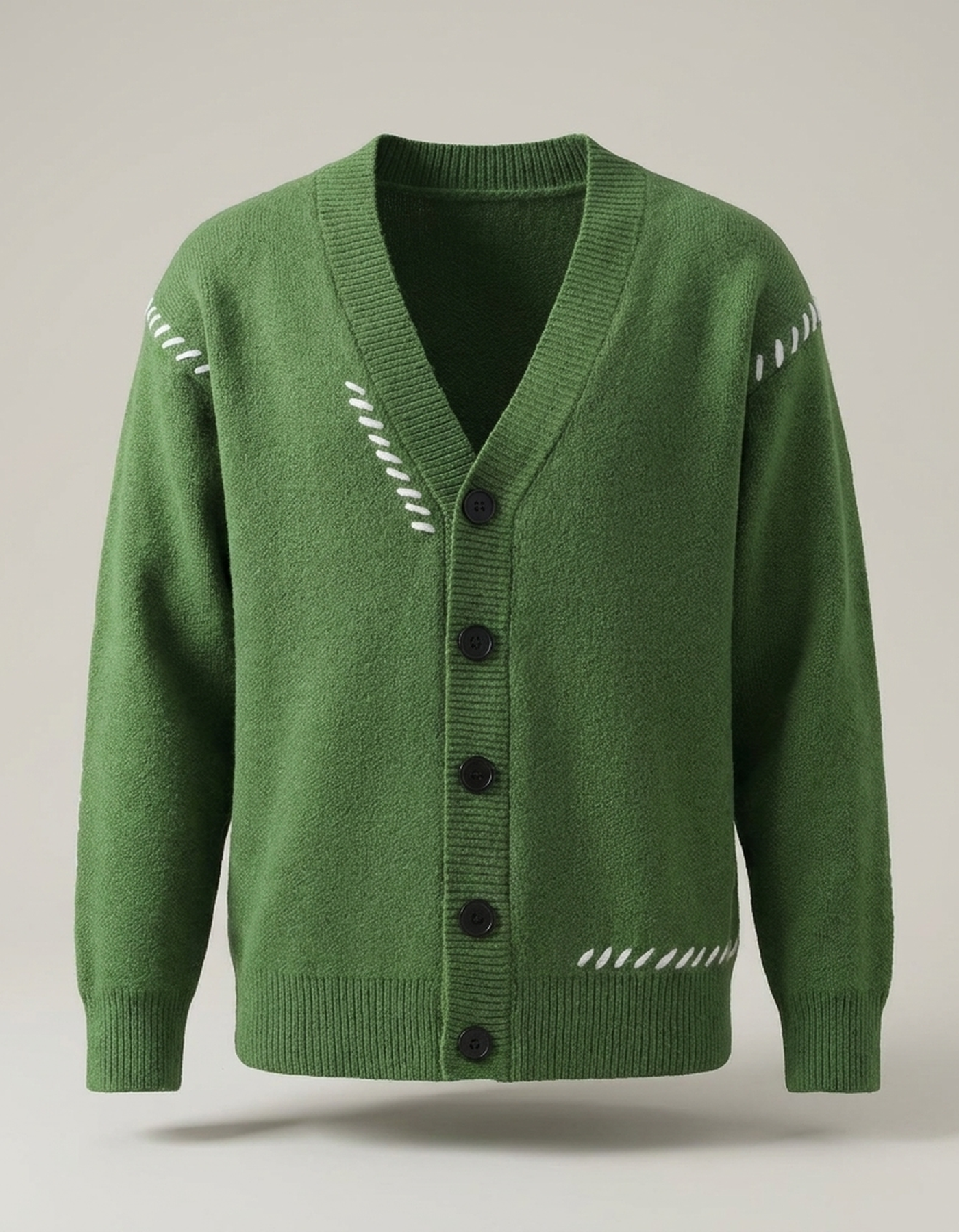 PLUXSTYLE::numise::mens-contrast-stitch-v-neck-cardigan::pack-green
