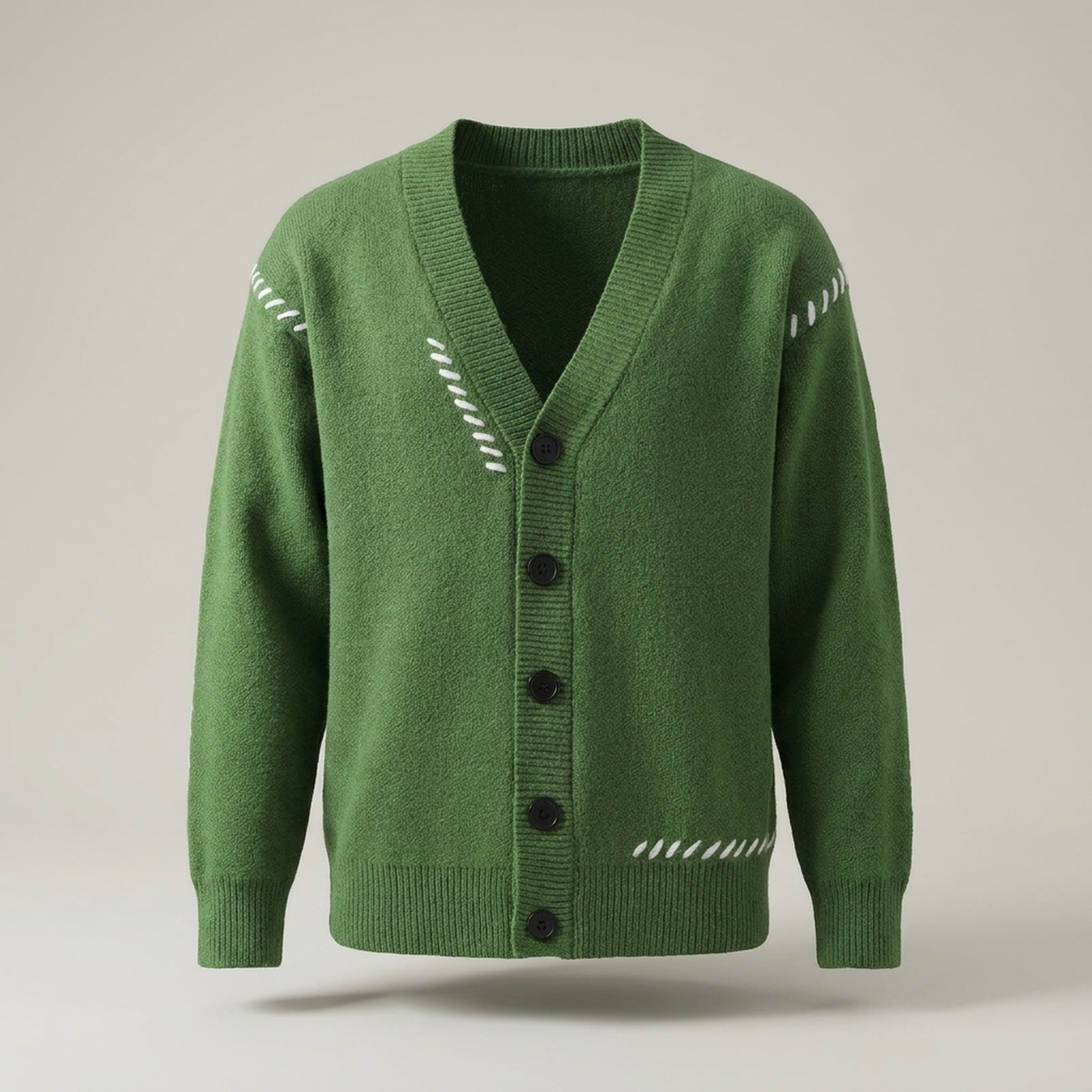 PLUXSTYLE::numise::mens-contrast-stitch-v-neck-cardigan::pack-green