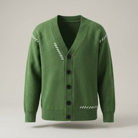 PLUXSTYLE::numise::mens-contrast-stitch-v-neck-cardigan::pack-green