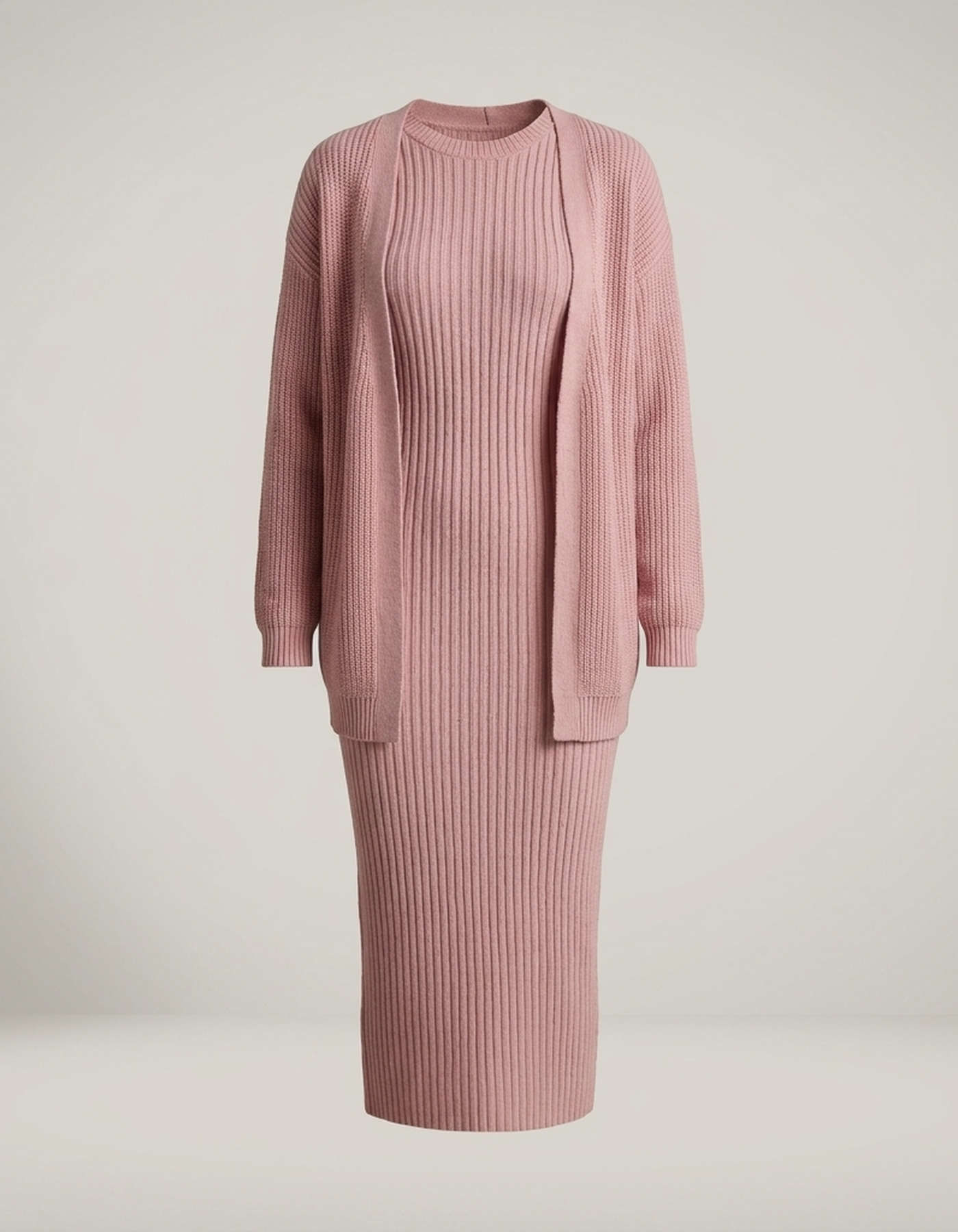 PLUXSTYLE::numise::slim-fit-cardigan-dress-set::pack-lotus-pink