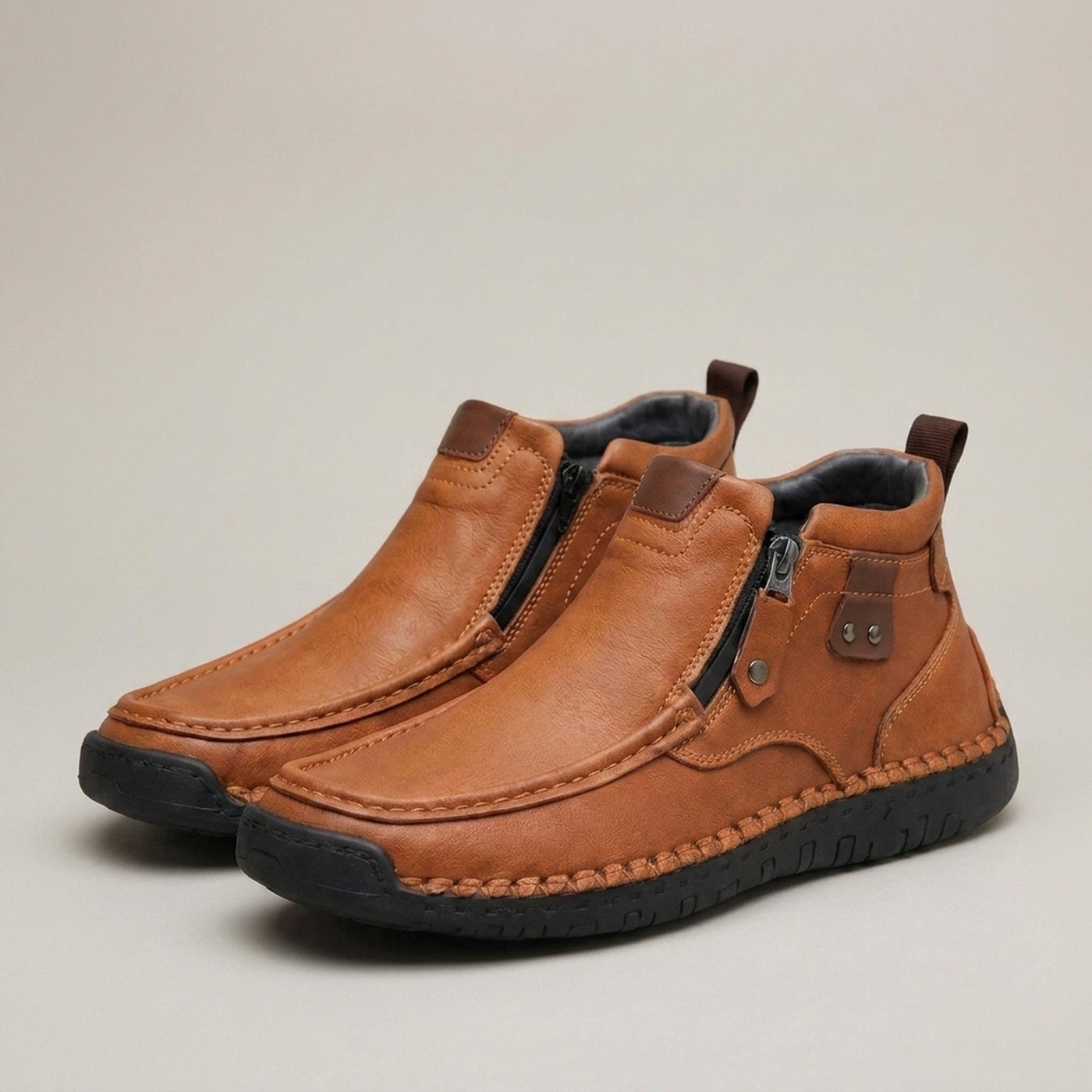PLUXSTYLE::numise::mens-contrast-stitch-ankle-boots::closeup-detail