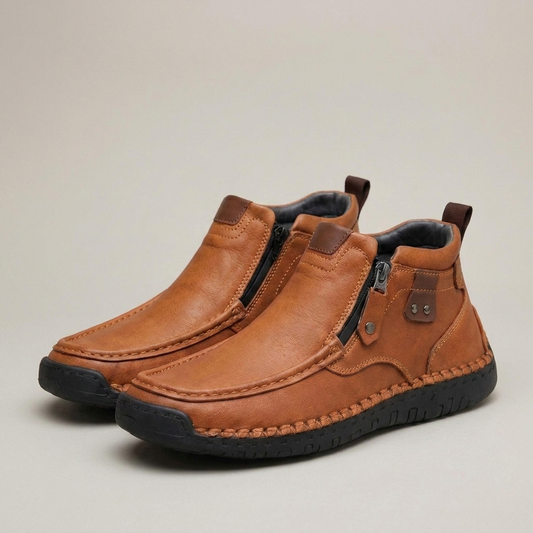 PLUXSTYLE::numise::mens-contrast-stitch-ankle-boots::closeup-detail