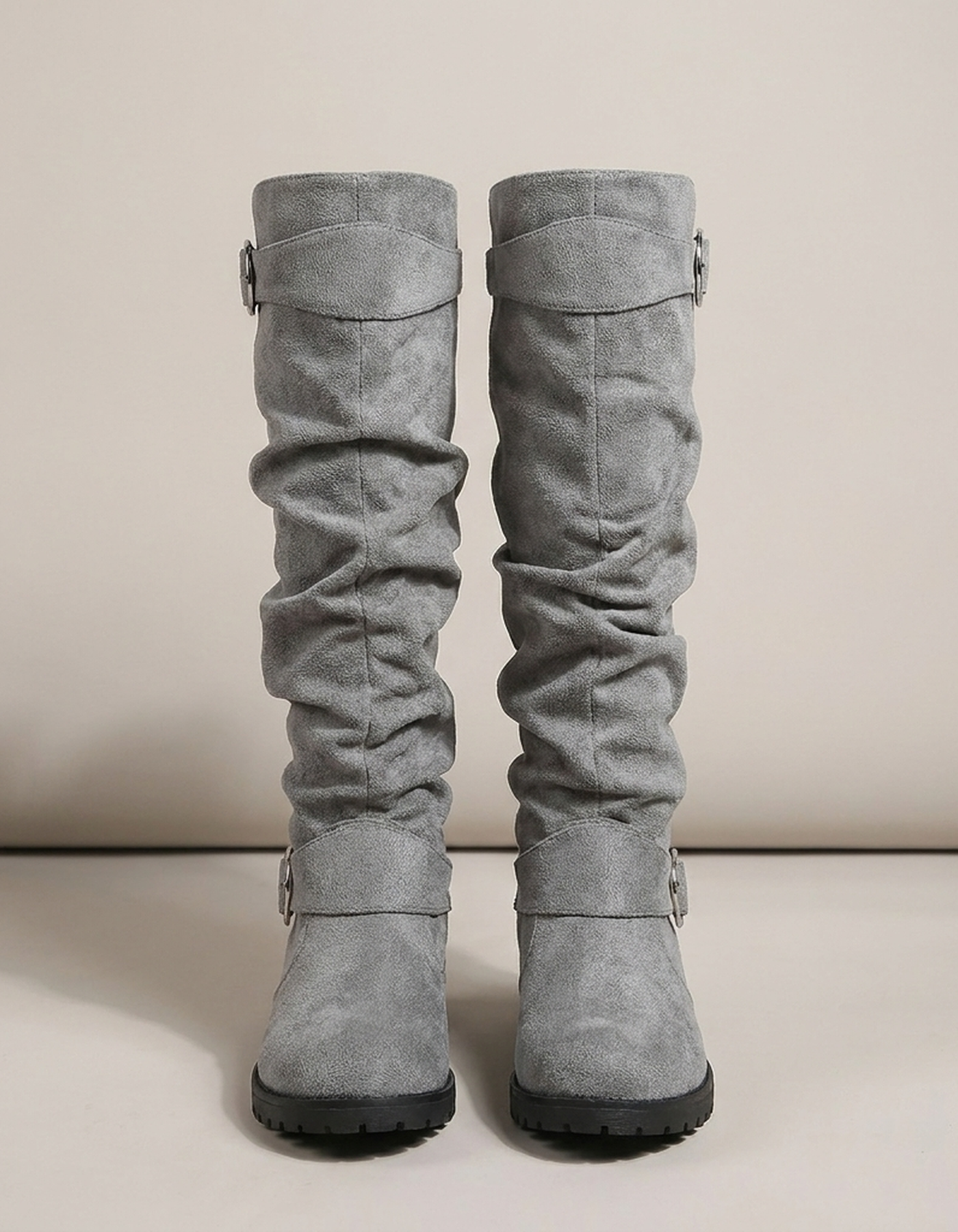 PLUXSTYLE::numise::slouchy-buckle-knee-high-boots::pack-light-grey