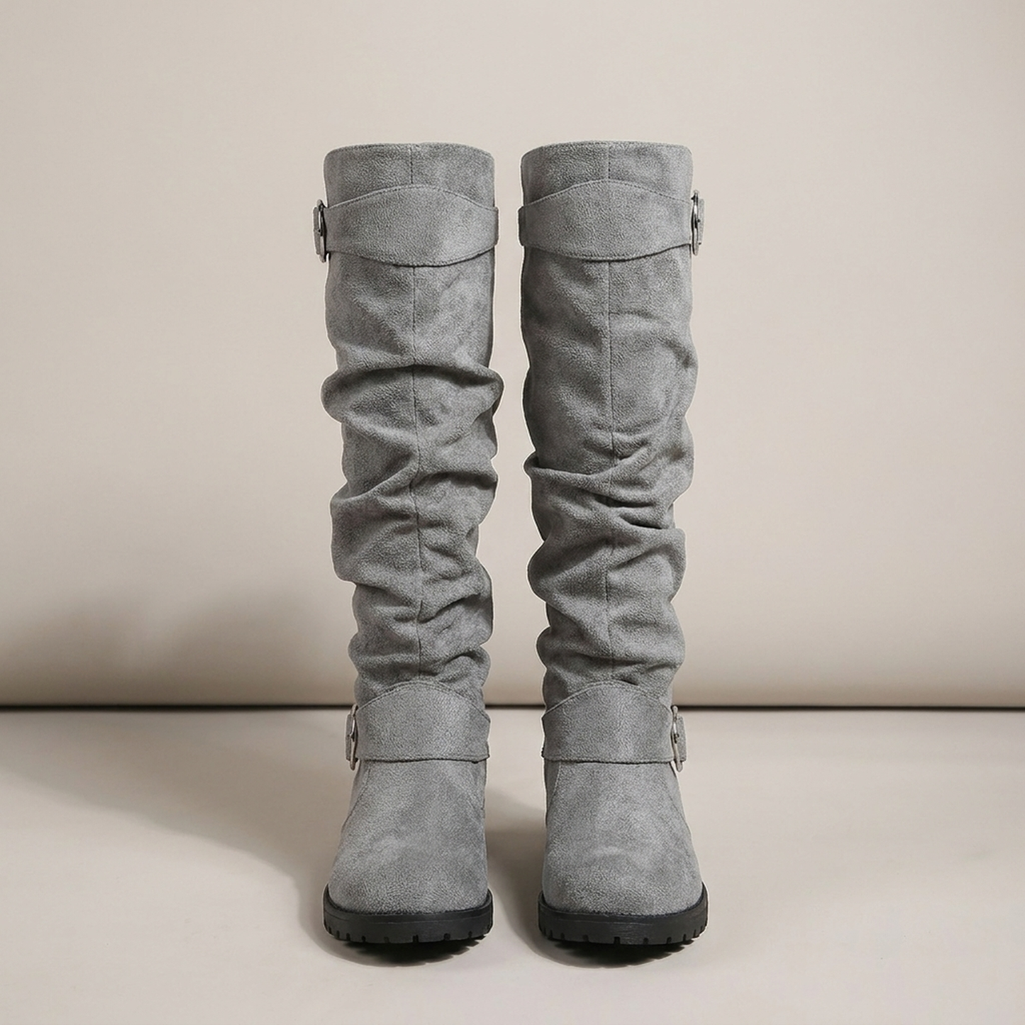 PLUXSTYLE::numise::slouchy-buckle-knee-high-boots::pack-light-grey