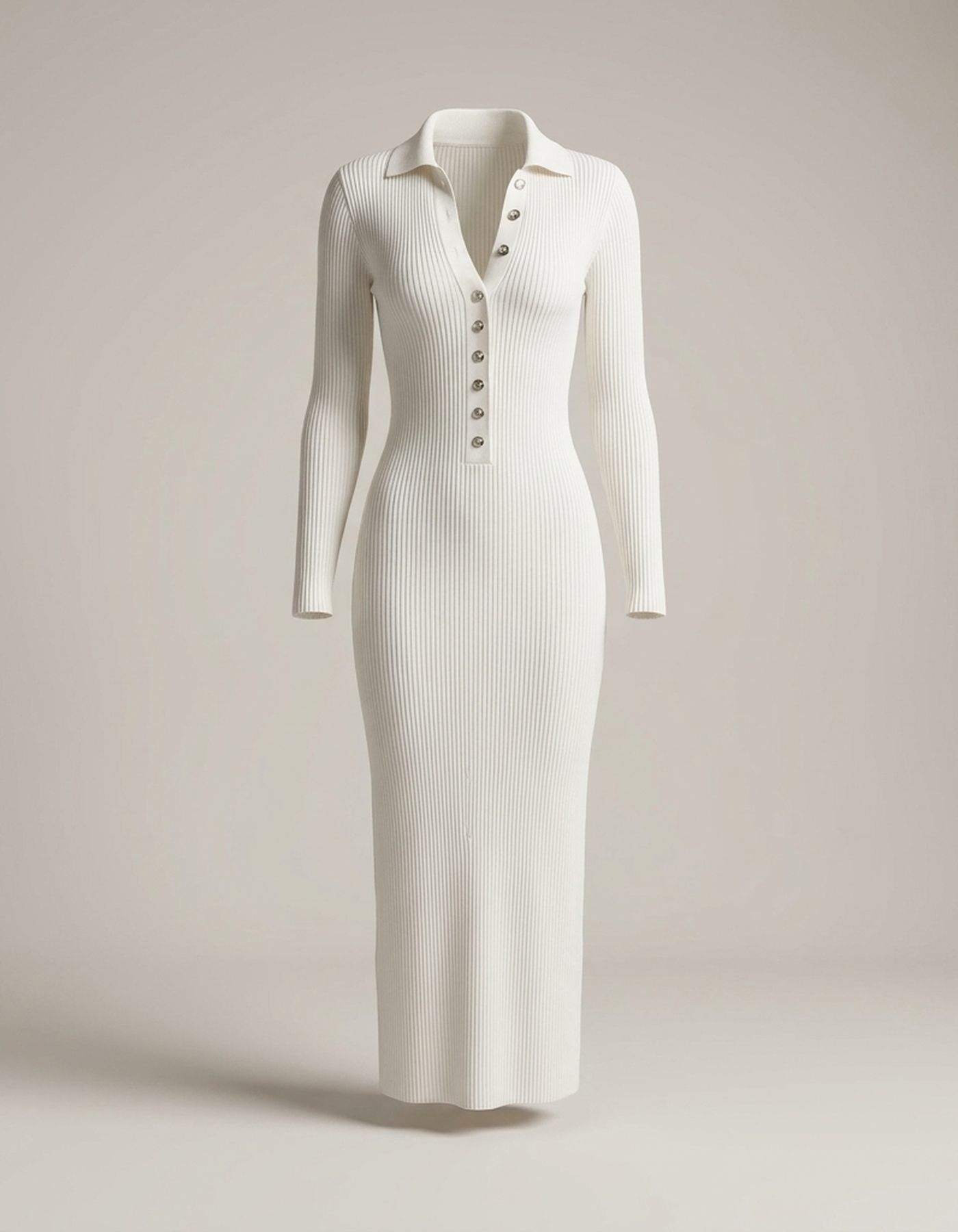 PLUXSTYLE::numise::polo-neck-slim-fit-midi-dress::pack-white
