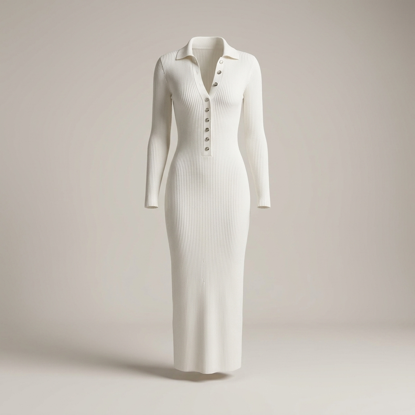 PLUXSTYLE::numise::polo-neck-slim-fit-midi-dress::pack-white