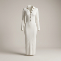 PLUXSTYLE::numise::polo-neck-slim-fit-midi-dress::pack-white