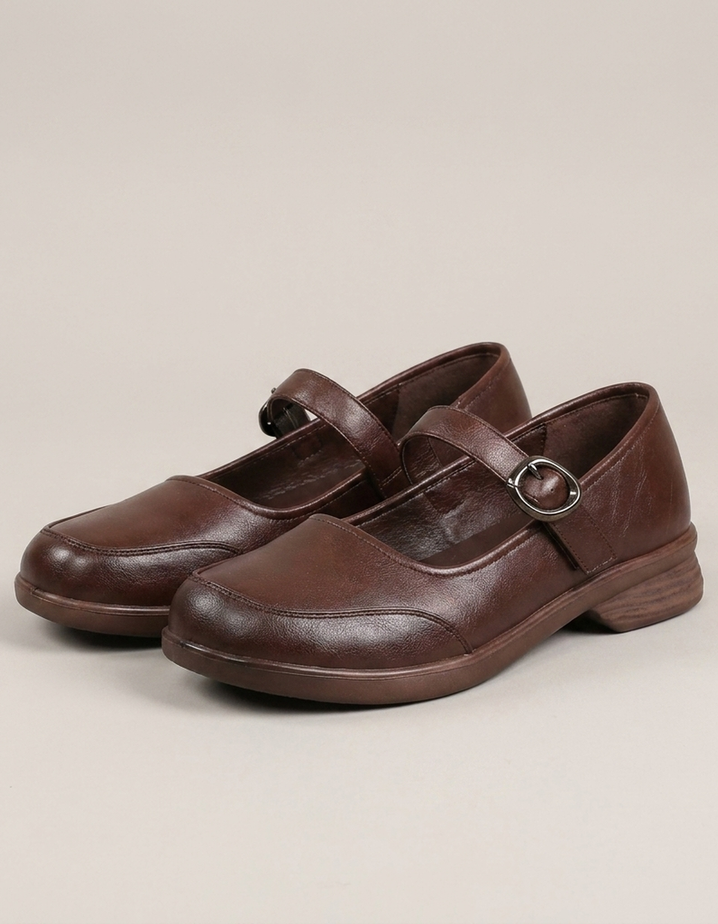 PLUXSTYLE::numise::daniela-buckle-strap-mary-jane-shoes::pack-brown