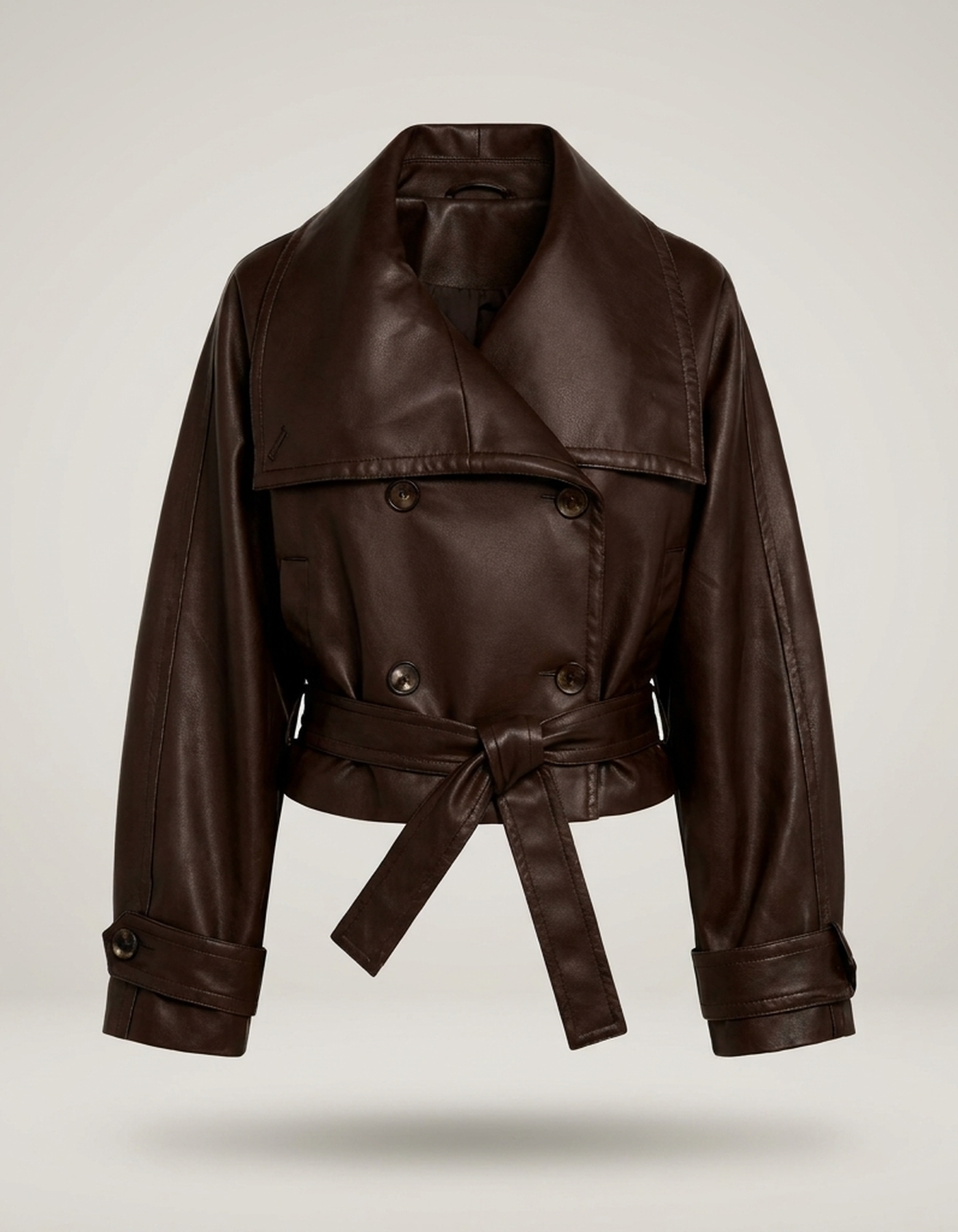 PLUXSTYLE::numise::cropped-trench-parka::pack-dark-brown
