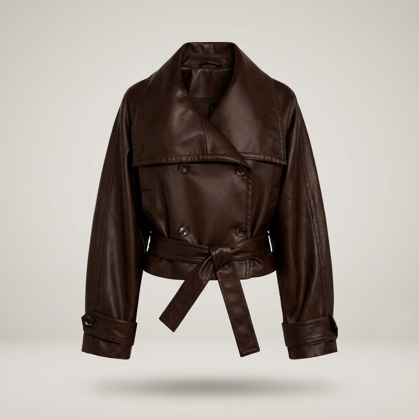 PLUXSTYLE::numise::cropped-trench-parka::pack-dark-brown