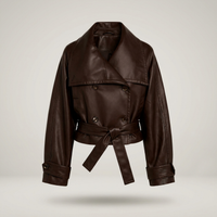 PLUXSTYLE::numise::cropped-trench-parka::pack-dark-brown