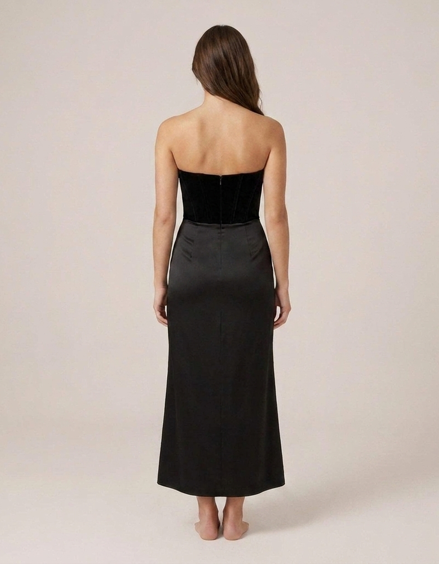 PLUXSTYLE::numise::strapless-corset-maxi-dress::back