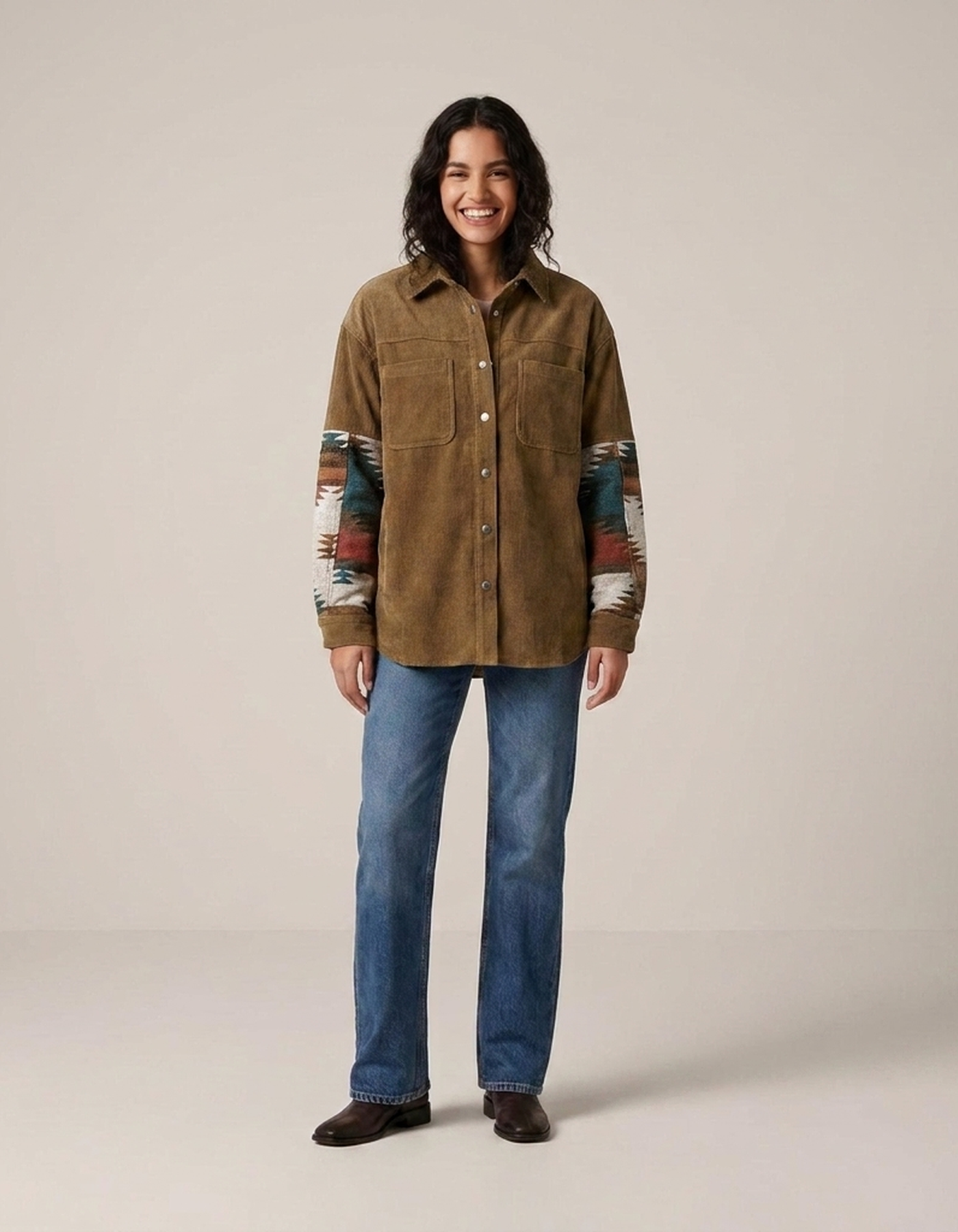 PLUXSTYLE::numise::aztec-print-shirt-jacket::front