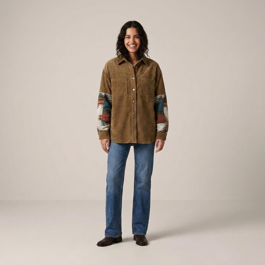 PLUXSTYLE::numise::aztec-print-shirt-jacket::front