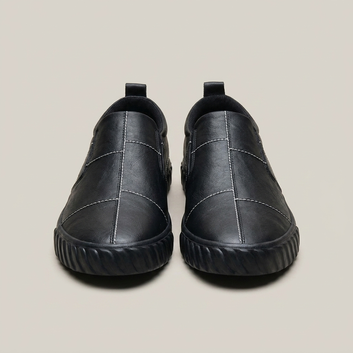 PLUXSTYLE::numise::mens-contrast-stitch-penny-loafers::pack-black