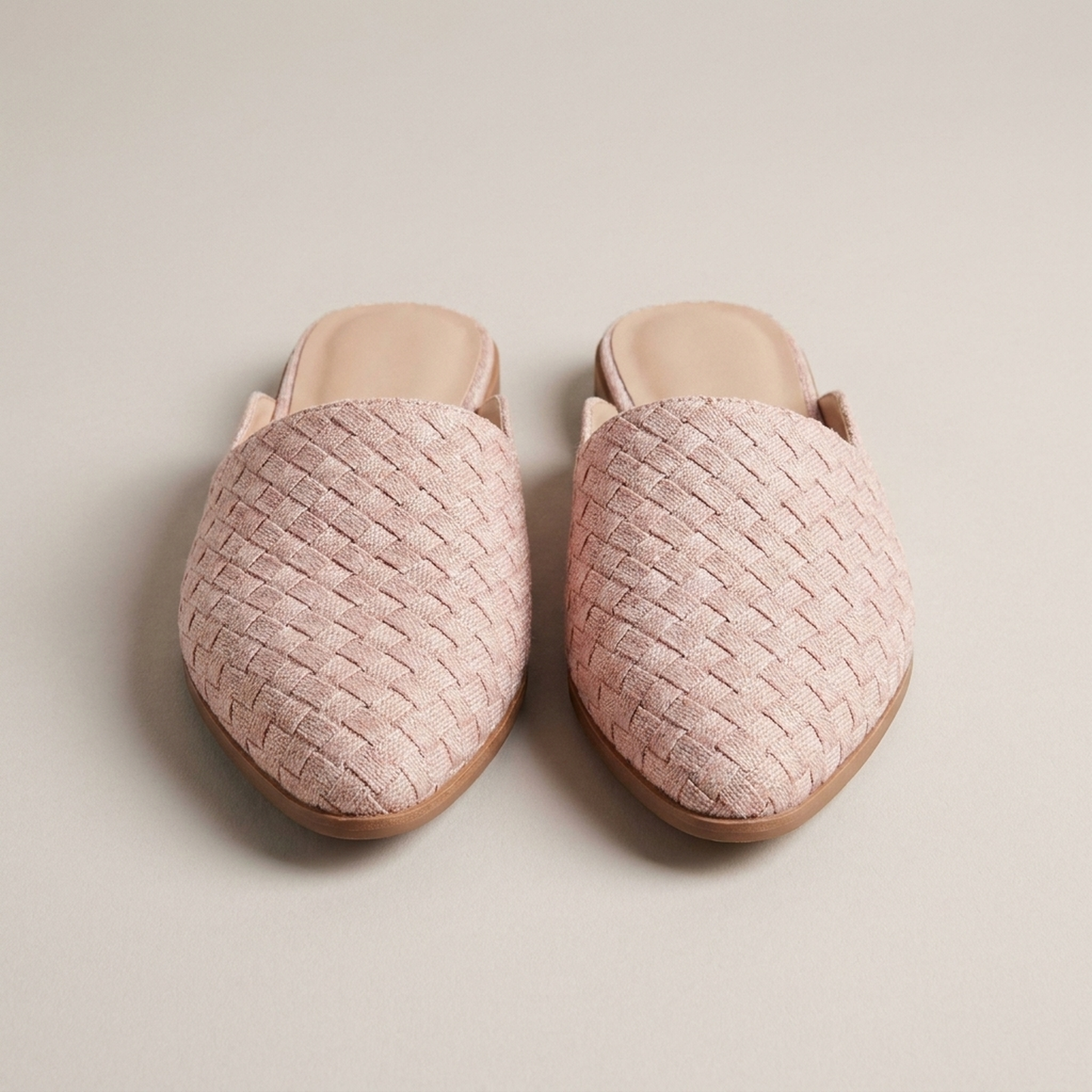 PLUXSTYLE::numise::womens-pointed-toe-woven-mules::pack-light-pink