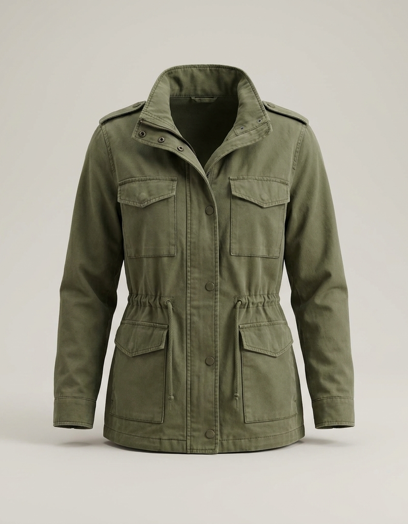 PLUXSTYLE::numise::drawstring-waist-military-parka::pack-green