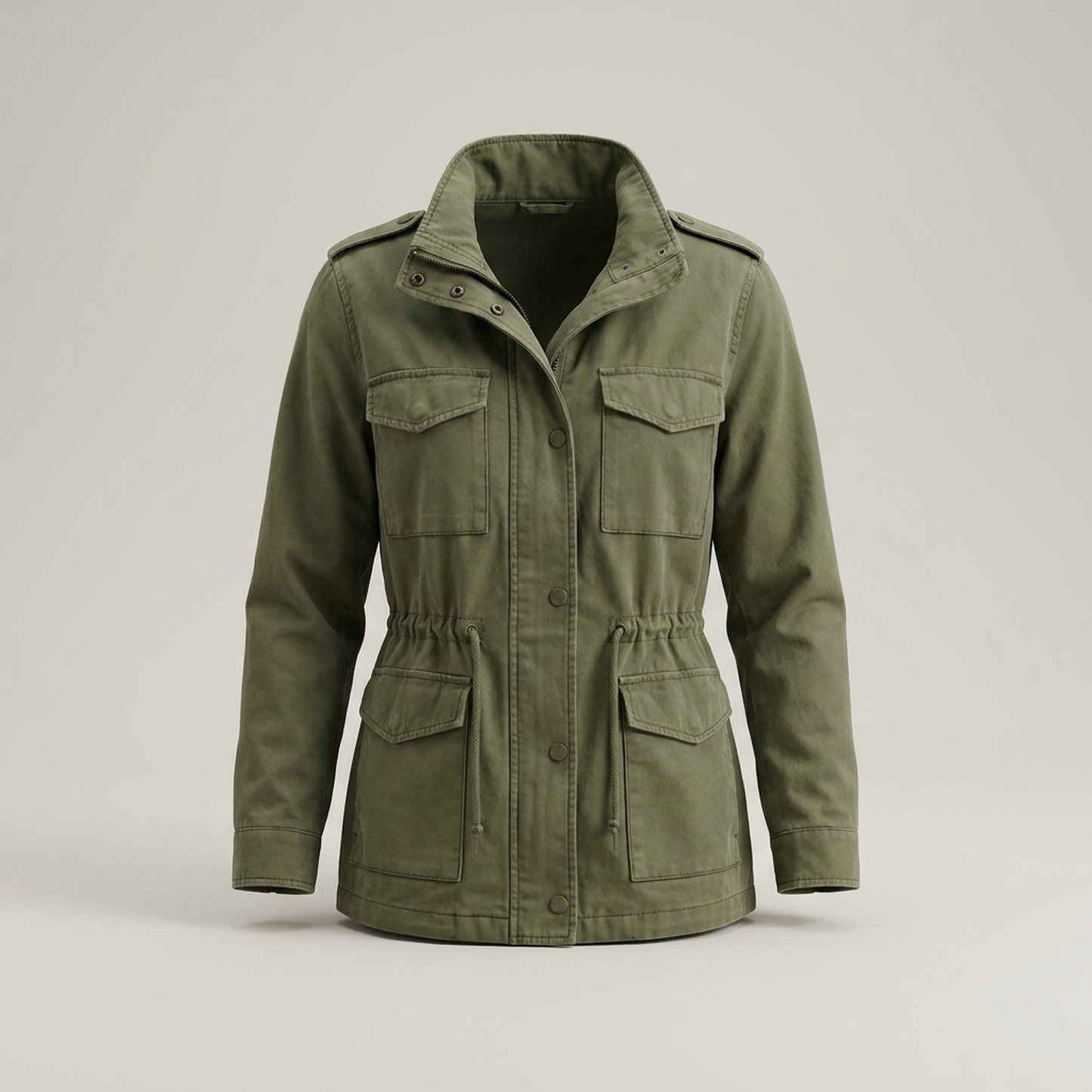 PLUXSTYLE::numise::drawstring-waist-military-parka::pack-green