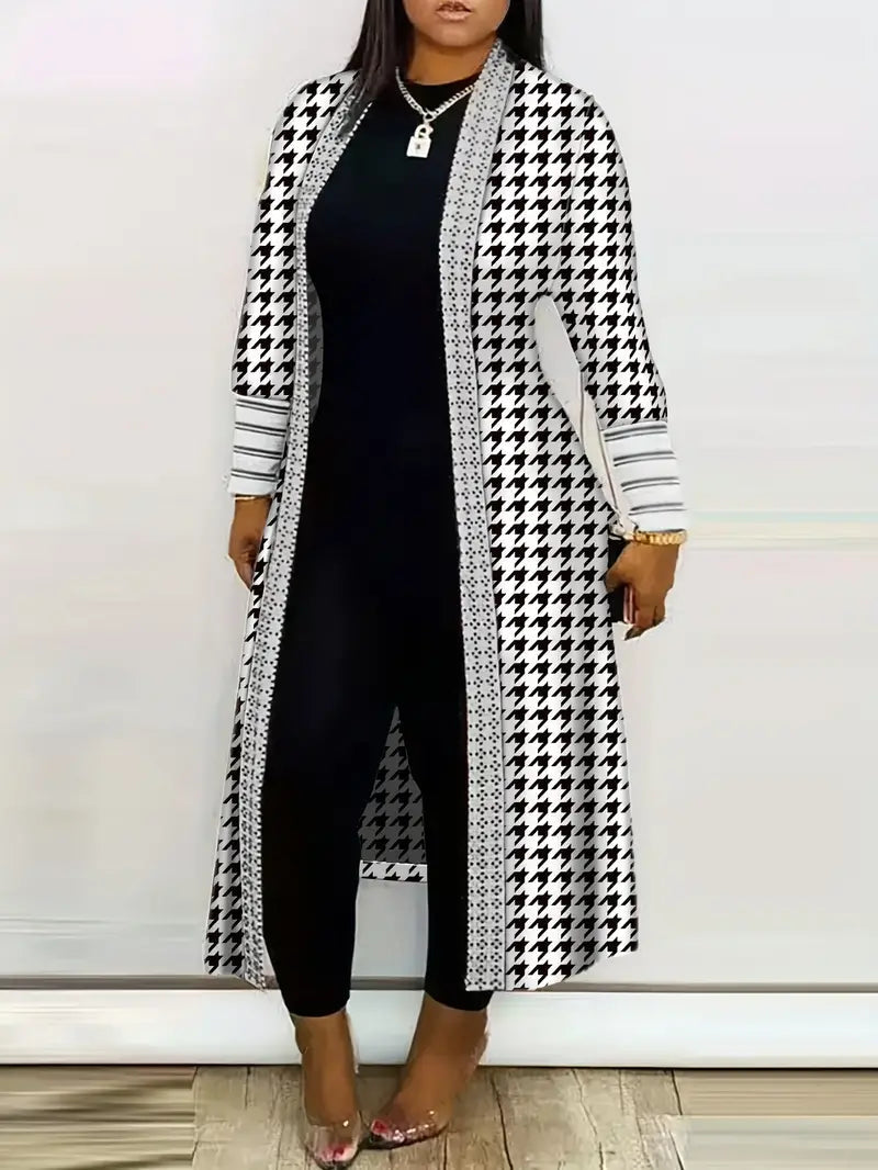 PLUXSTYLE::numise::womens-houndstooth-cardigan::lifestyle-keep-1