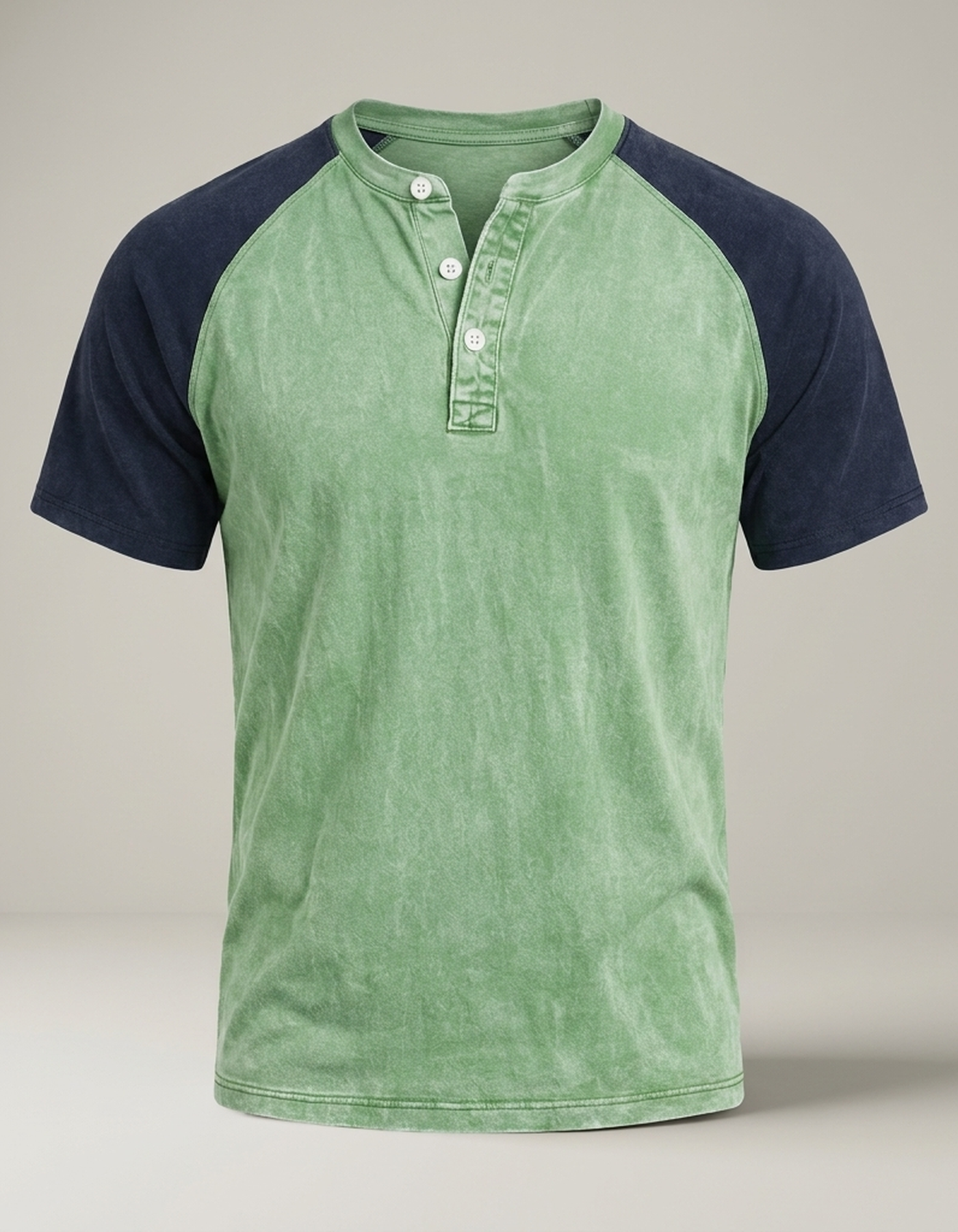 PLUXSTYLE::numise::acid-wash-henley-top::pack-light-green