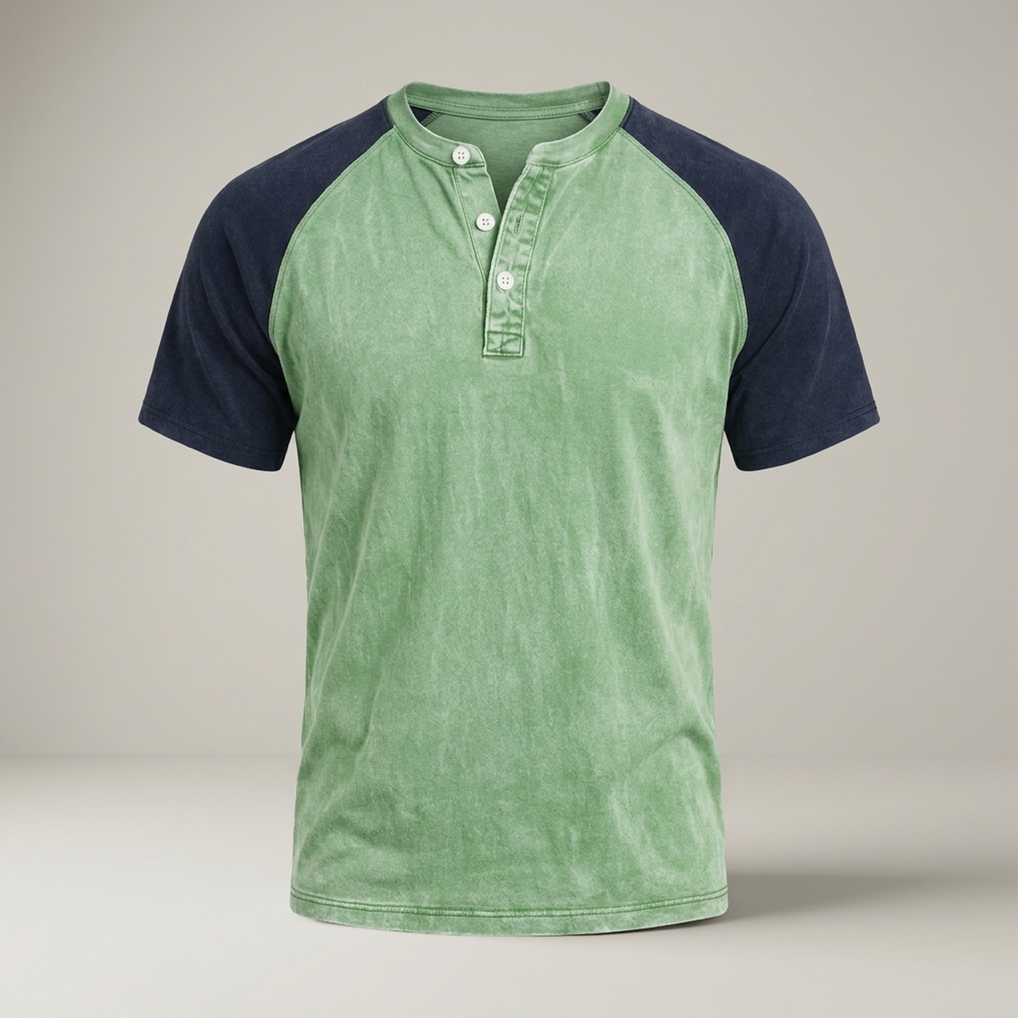PLUXSTYLE::numise::acid-wash-henley-top::pack-light-green