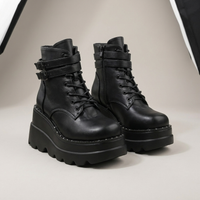 PLUXSTYLE::numise::studded-platform-combat-boots::pack-black