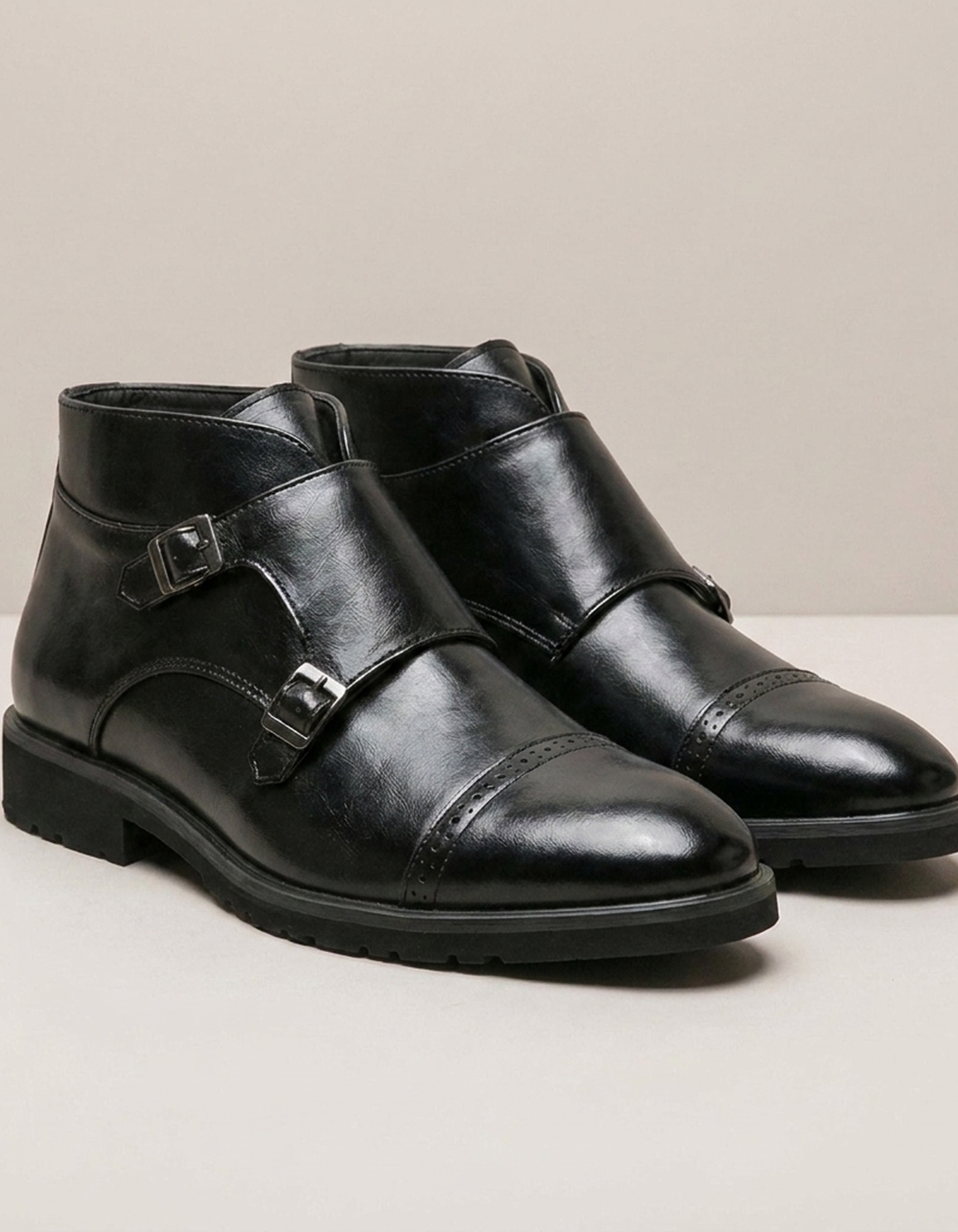 PLUXSTYLE::numise::mens-double-monk-ankle-boots::closeup-detail