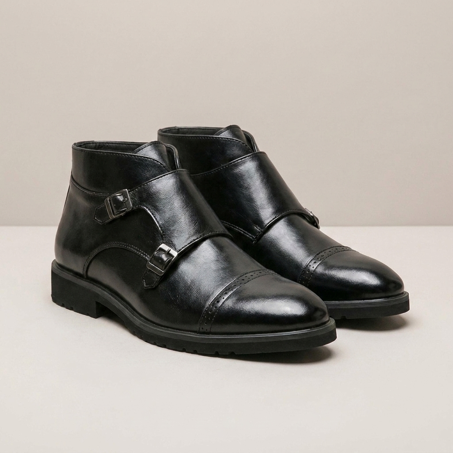 PLUXSTYLE::numise::mens-double-monk-ankle-boots::closeup-detail