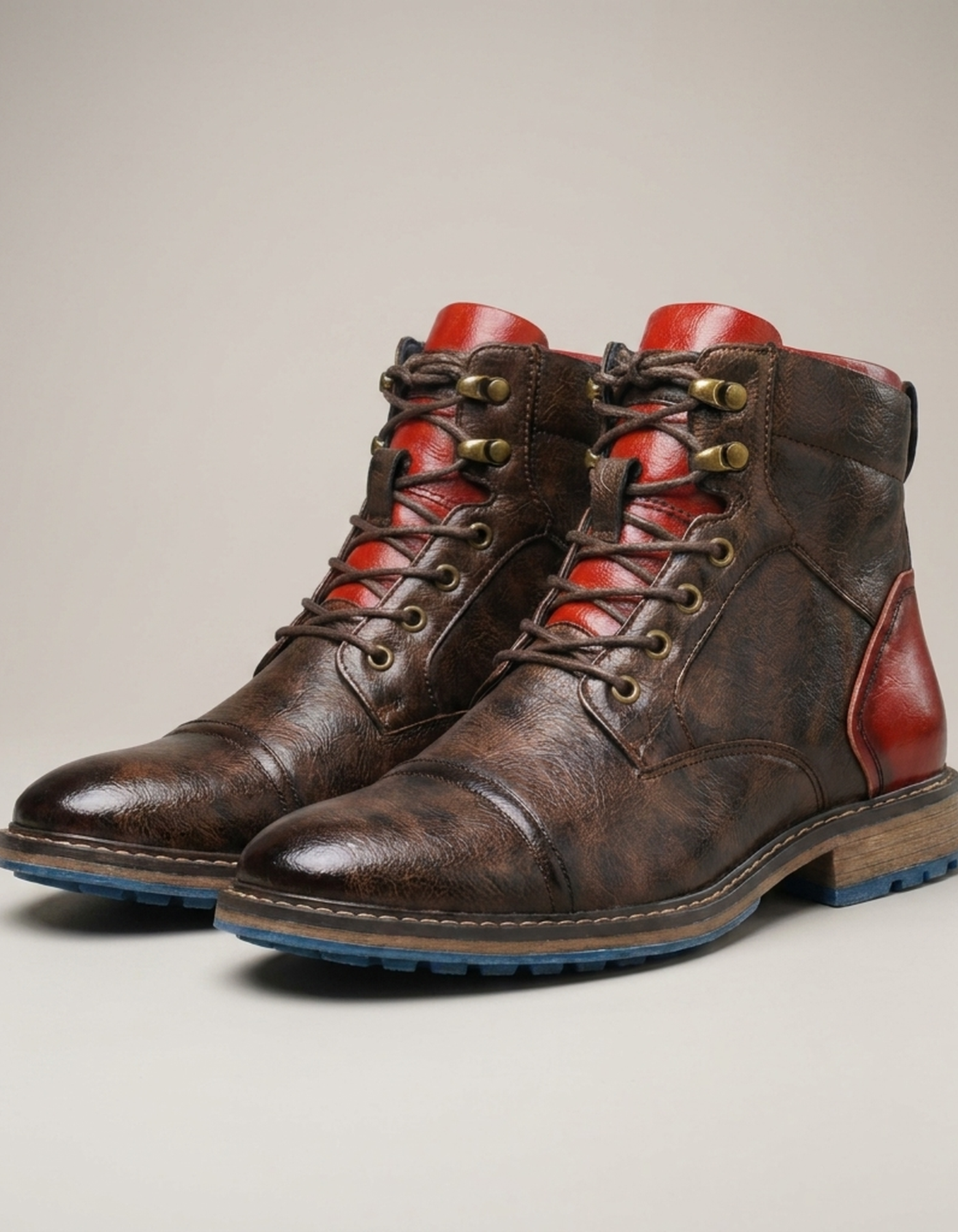 PLUXSTYLE::numise::two-tone-polished-ankle-boots::closeup-detail