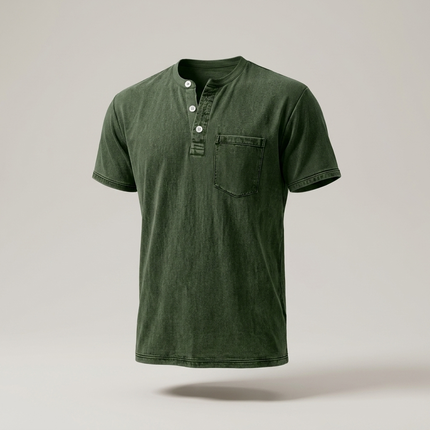 PLUXSTYLE::numise::mens-lived-in-henley-top::pack-army-green