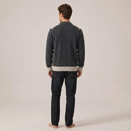 PLUXSTYLE::numise::mens-color-block-zip-cardigan::back