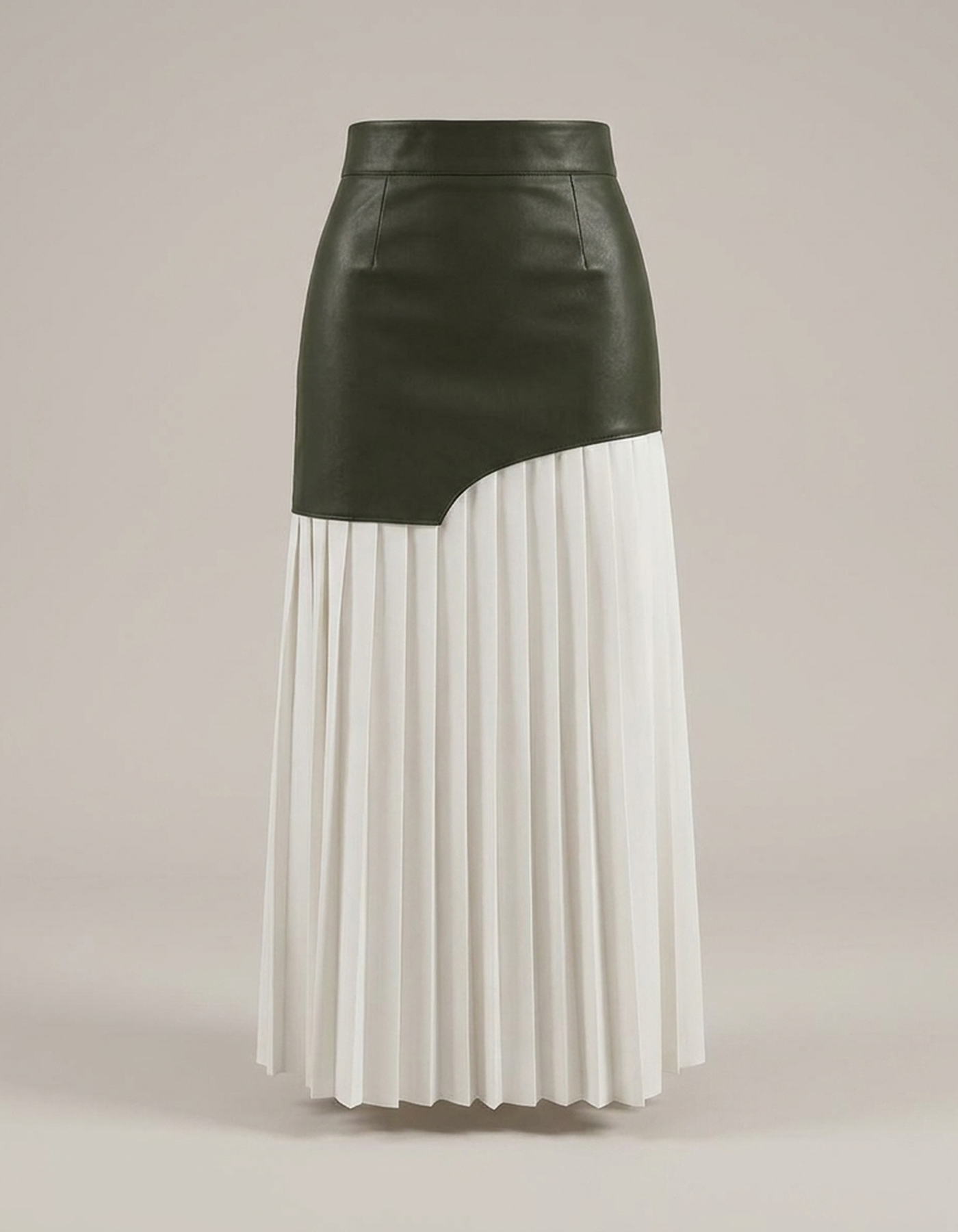PLUXSTYLE::numise::asymmetric-pleated-midi-skirt::pack-army-green