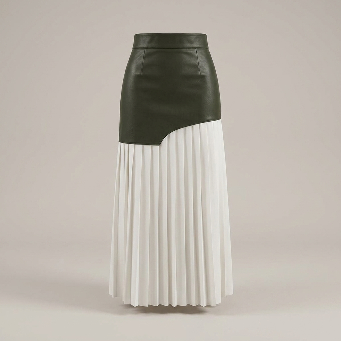 PLUXSTYLE::numise::asymmetric-pleated-midi-skirt::pack-army-green