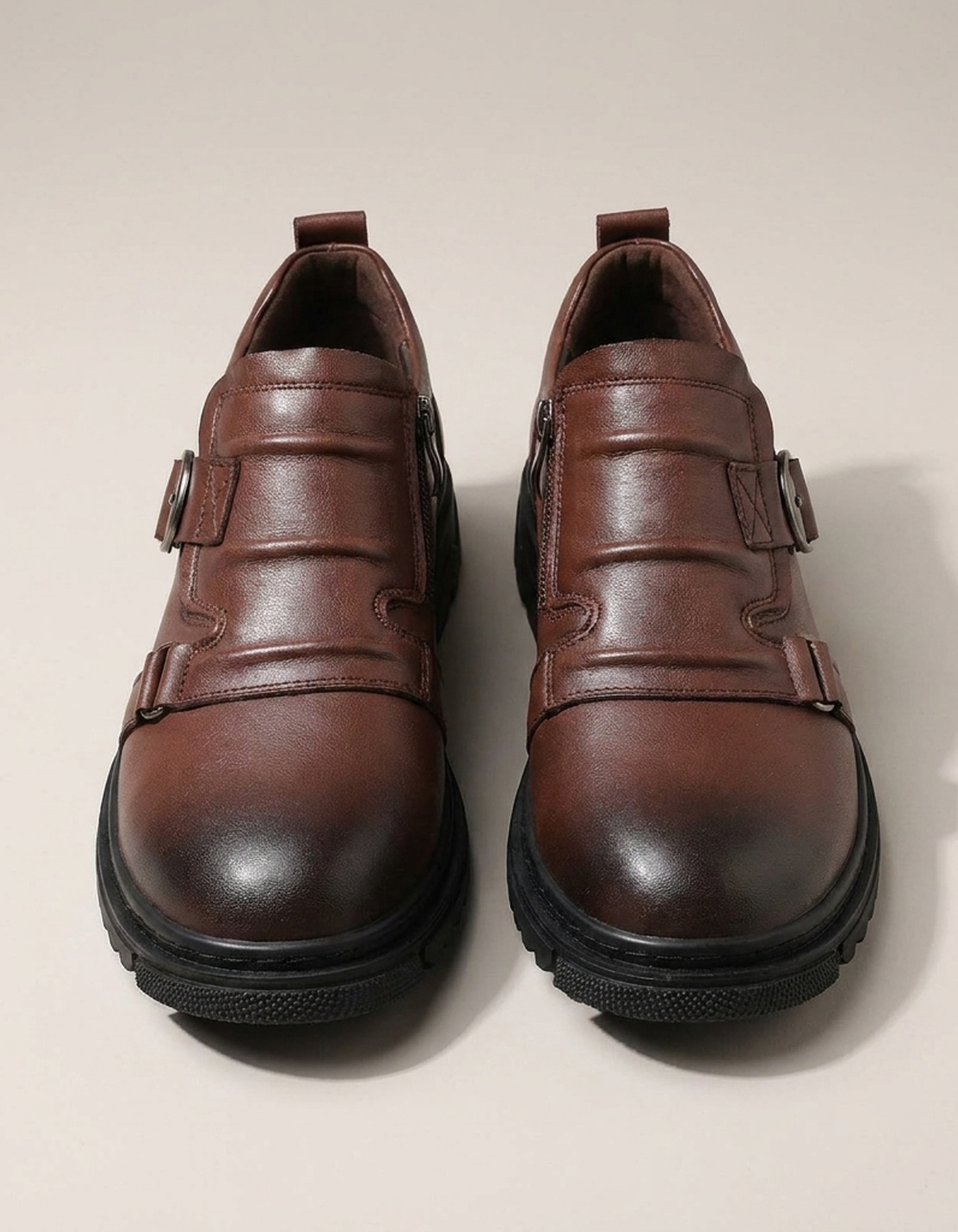 PLUXSTYLE::numise::mens-dual-buckle-lug-sole-footwear::pack-brown