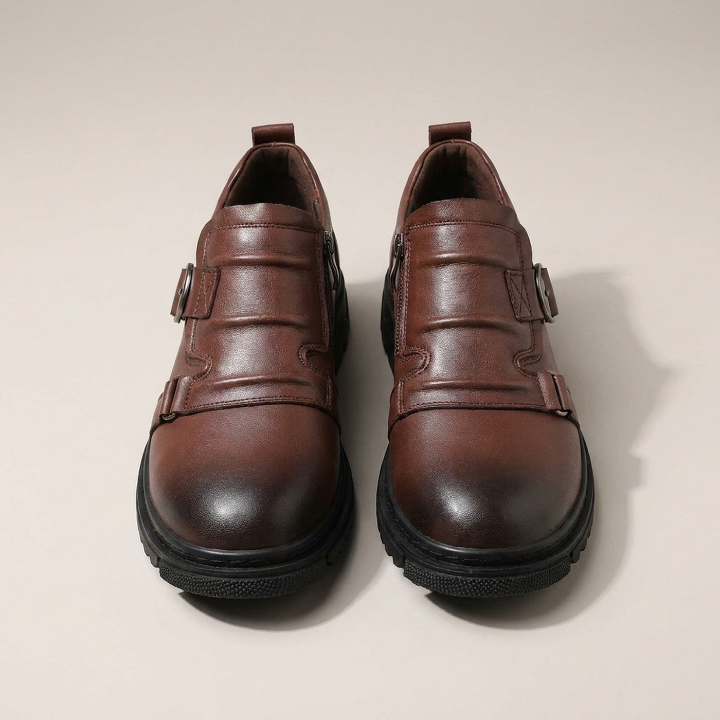 PLUXSTYLE::numise::mens-dual-buckle-lug-sole-footwear::pack-brown