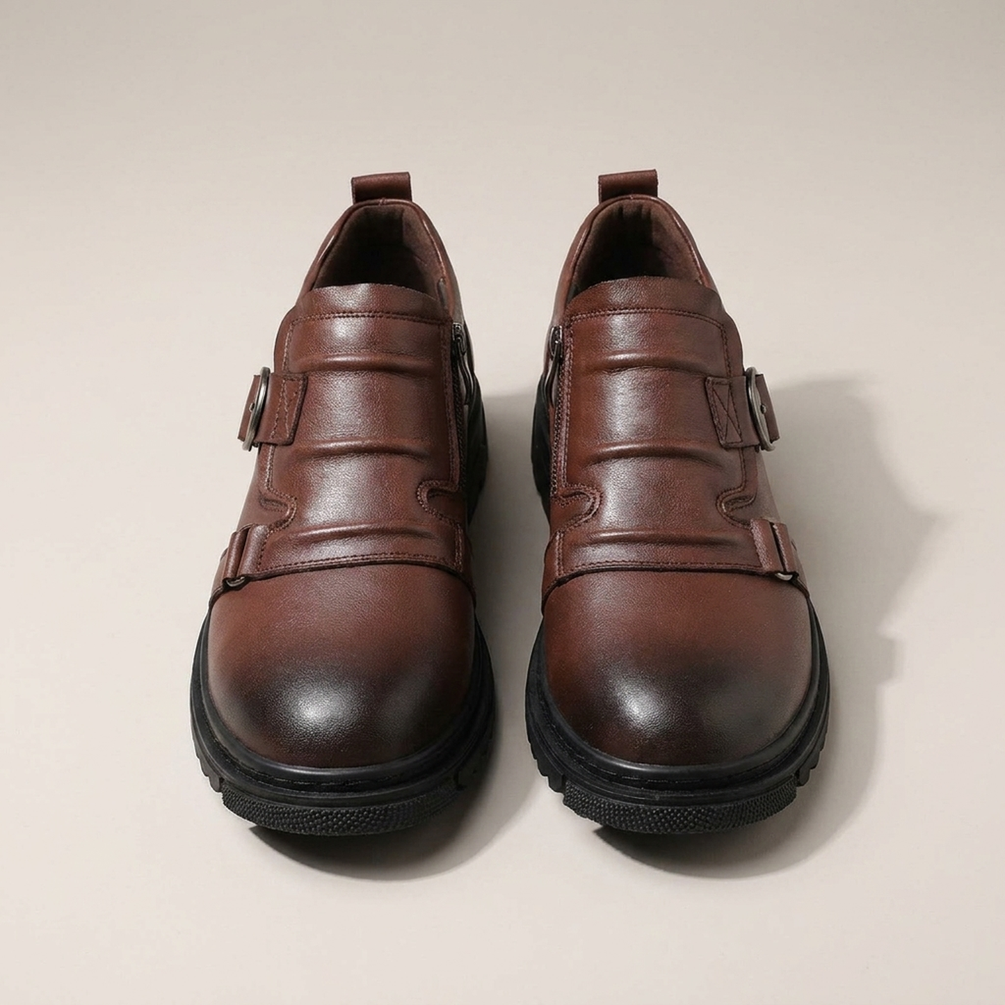 PLUXSTYLE::numise::mens-dual-buckle-lug-sole-footwear::pack-brown