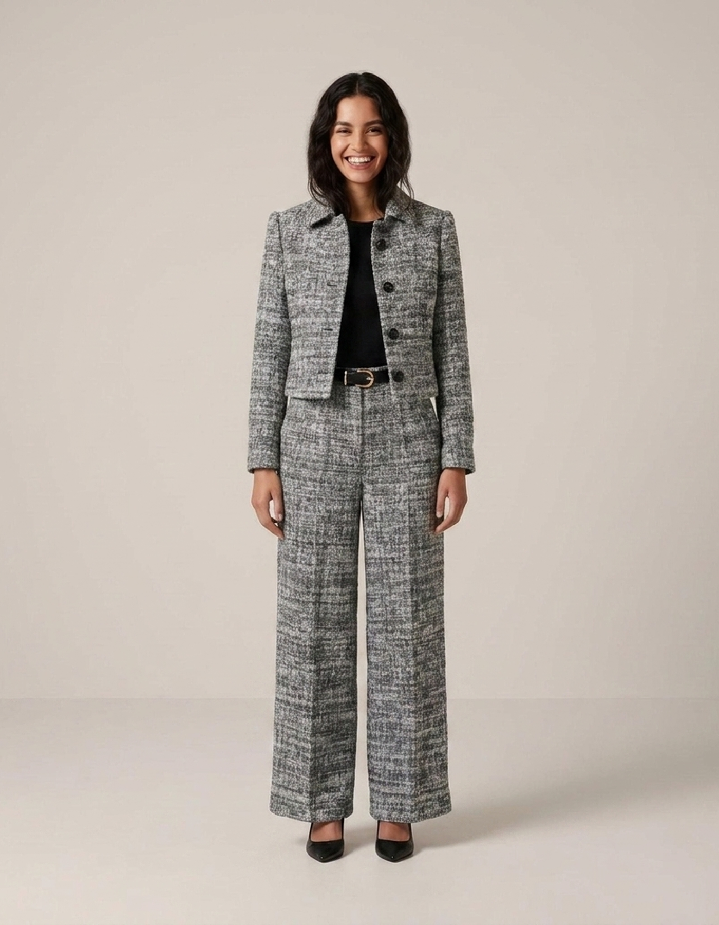 PLUXSTYLE::numise::blazer-wide-leg-pants-set::front