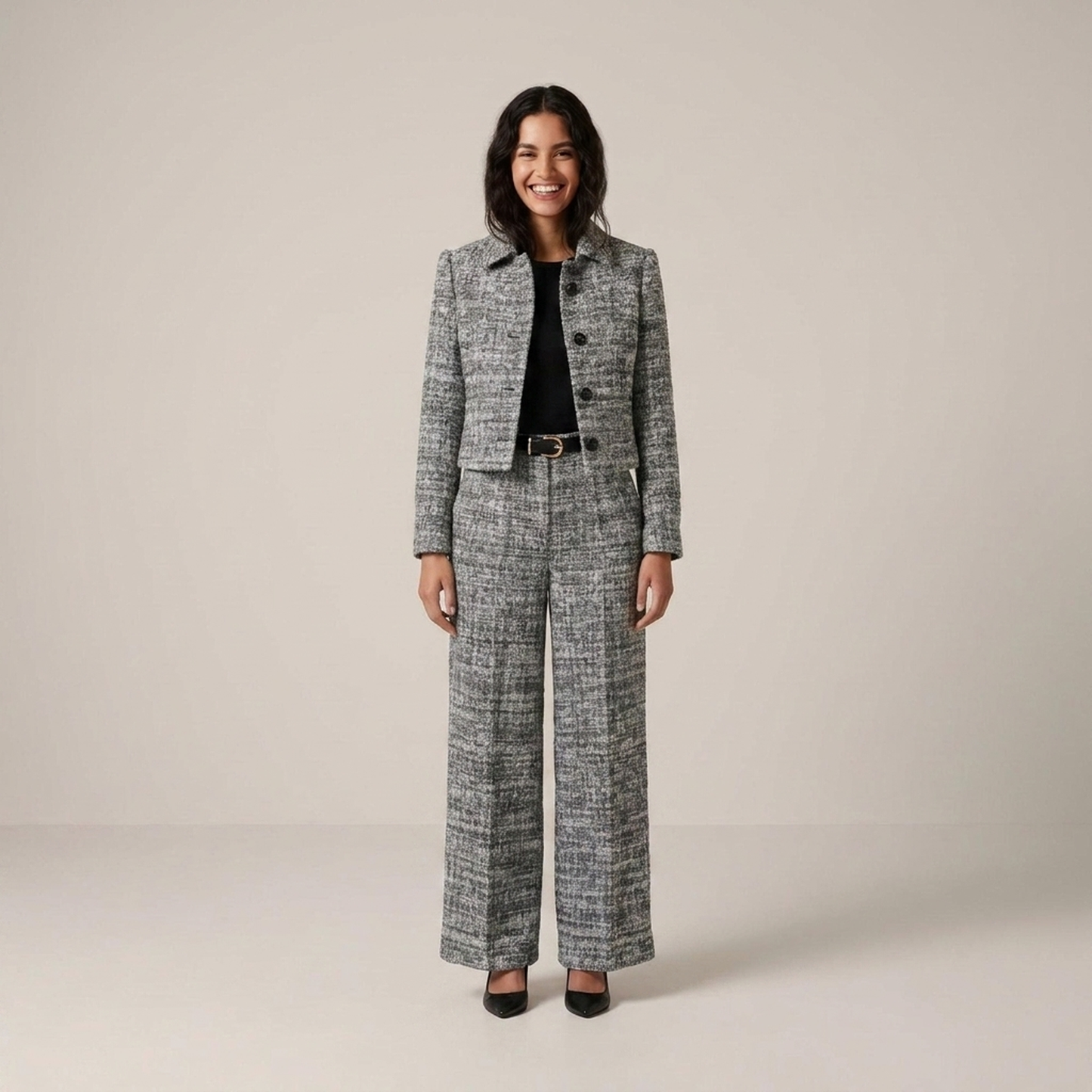 PLUXSTYLE::numise::blazer-wide-leg-pants-set::front